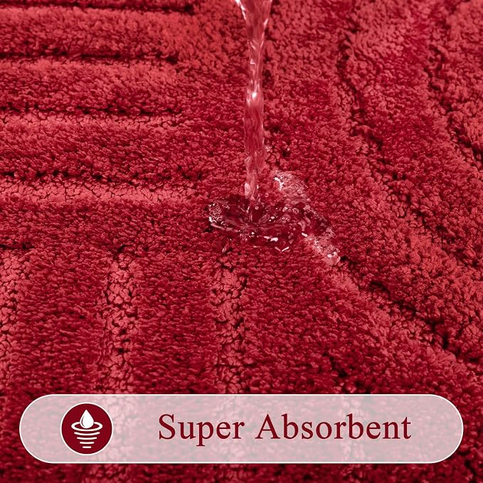 SHACOS Super Soft Bathroom Runner Rugs 24"x60" Non Slip Boho Bath Mats Microfiber Absorbent Carpet for Bath Room Machine Washable Shaggy Bath Rugs for Shower Bathtub Home Decor, Red 2'x5'