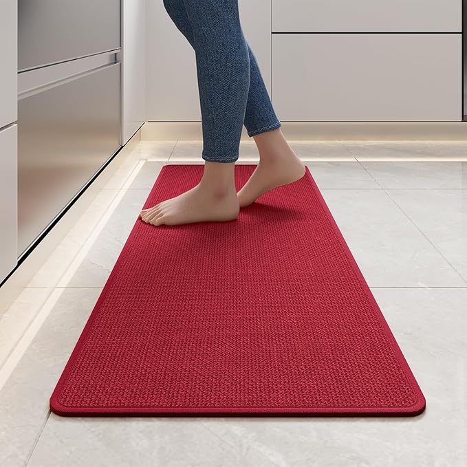 YDKGL Kitchen Mats for Floor, Super Absorbent Kitchen Rugs Non Slip Washable, Soft Imitation Linen Braided Kitchen Runner Rug, Standing Mat Kitchens Sink Mat, Easy to Clean, Red 17x47