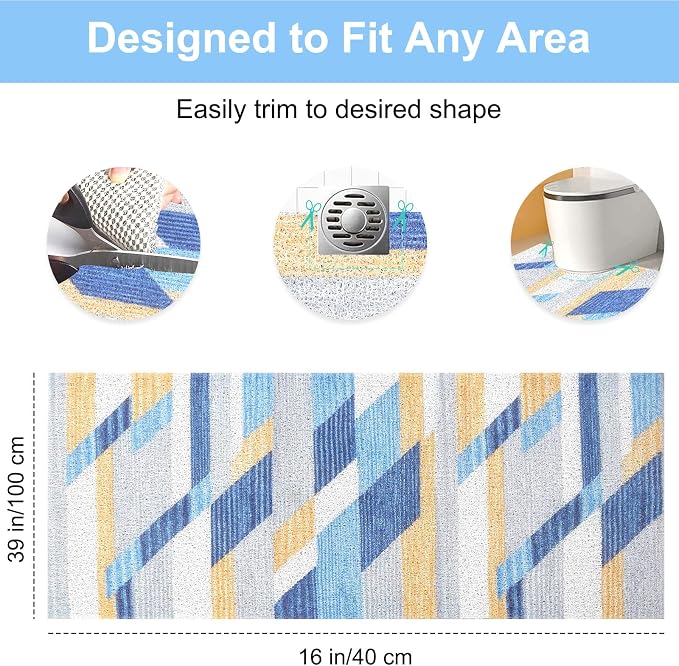 Non Slip Shower Mat Bathtub Mat, 39x16 Inch Extra Long Shower Mats for Inside Shower, Quick Drying PVC Loofah Shower Mat for Bathtub, Bathroom, Home, Hotel, Kitchen,Wet Areas