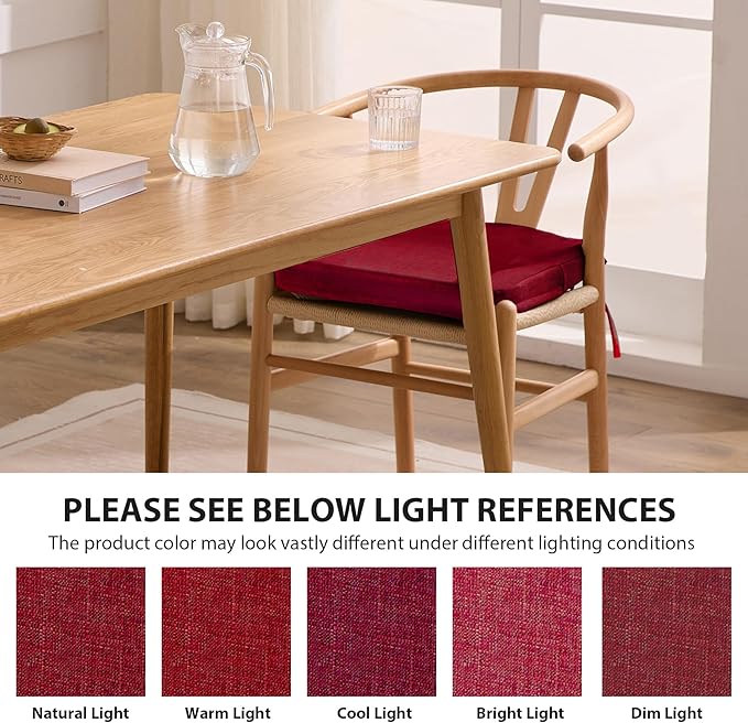 Ruqmuis Chair Cushions for Dining Chairs, 2" Thick Seat Cushions for Kitchen Chairs, D-Shaped Chair Pads with Washable Cover, Ties and Non Slip Backing, 17'' x 16'', Set of 2, Red