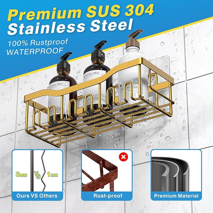 Shower Caddy 5 Pack,Adhesive Shower Organizer for Bathroom Storage&Home Decor&Kitchen,No Drilling,Large Capacity,Rustproof Stainless Steel Bathroom Organizer,Shower Shelves for Inside Shower-Larger