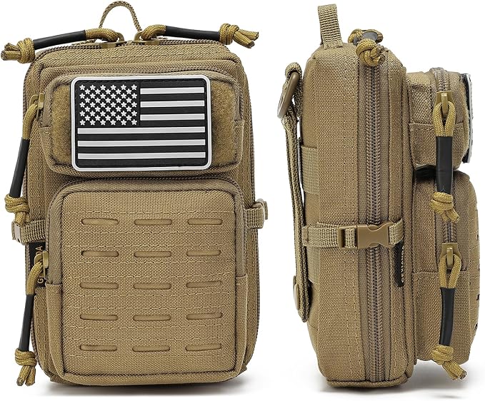 2 Pack Tactical Molle Utility Pouchs,Mini Belt Pouch EDC Pouch Tactical Phone Pouches Outdoor Admin Tool Pouch Medical EDC IFAK Pack with US Flag Patch