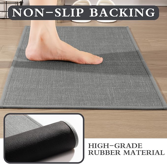 YIHOUSE Grey Bath Rug Set, 4 Piece Non Slip Absorbent Bath Mat, Quick Dry, Thin for Toilet and Floor