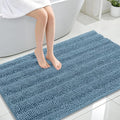 OLANLY Thick Large Bathroom Rugs 47x32, Extra Soft Absorbent Chenille Striped Bath Rugs, Rubber Backing, Machine Wash, Bath Mats for Bathroom Floor, Tub and Shower, Home Decor Accessories, Airy Blue