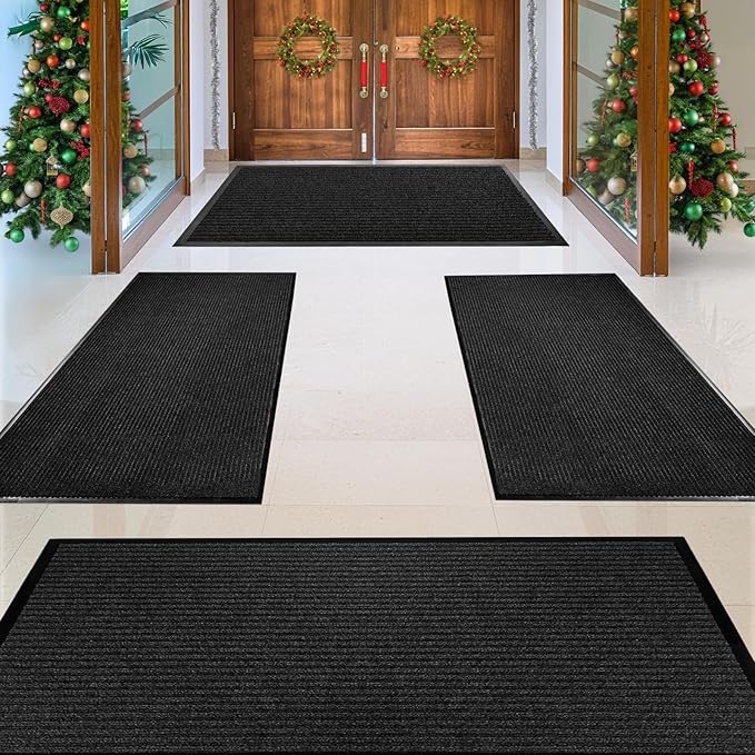 MaxMat® 4-Pack Extra Large Commercial Floor Mat, 3 x 5 Feet Heavy Duty, Waterproof, Low-Profile, Easy to Clean, Rubber Entry Mat (Black, 3 x 5 Feet - 4 Pack)