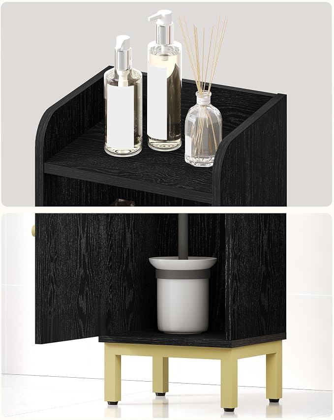 Hzuaneri Bathroom Storage Cabinet, Small Corner Floor Cabinet with Door and Shelves, Narrow Toilet Paper Holder, Bathroom Organizer with Adjustable Shelf, for Small Spaces, Black BC38204GV1