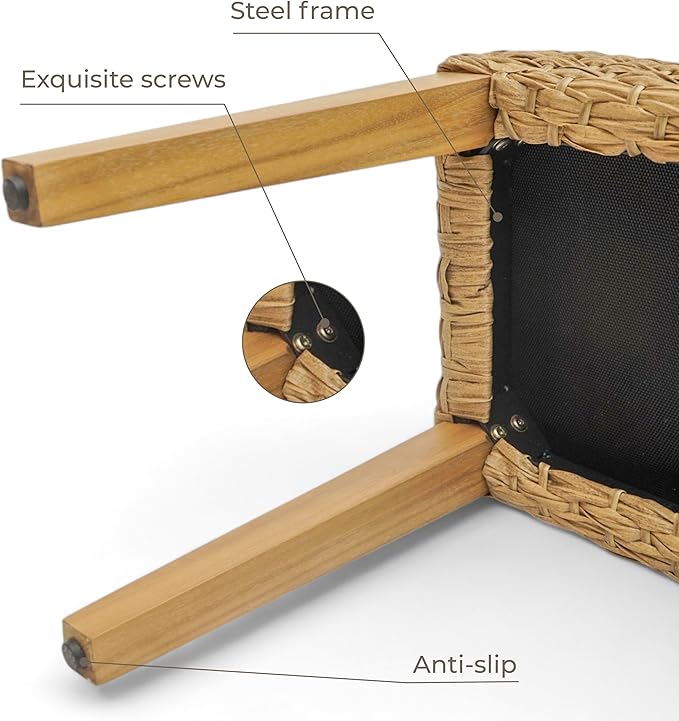 Outdoor Backless Bench, All-Weather Wicker & Solid Acacia Wood, Premium Garden Bench with Woven Rattan Seat and Thick Outdoor Cushion for Patio, Porch, Living Room or Entryway (Natural, PE Wicker)