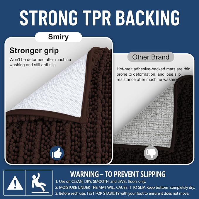 Smiry Bathroom Rugs Mat 48x32, Extra Soft Absorbent Chenille Bath Rugs, Non Slip Rubber Backing Machine Washable Quick Dry Bath Mats for Bathroom Floor, Tub, Shower, Home Decor Accessories, Brown