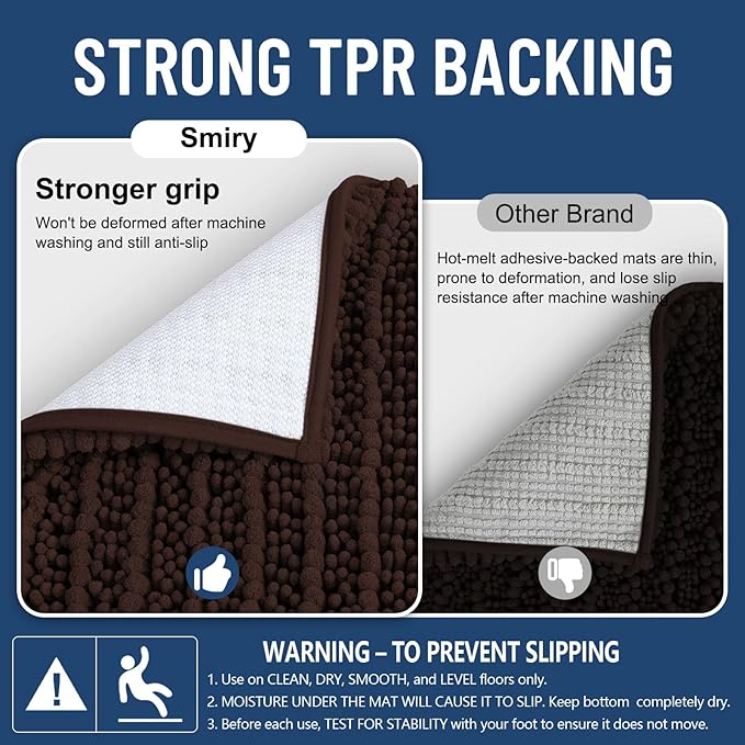 Smiry Bathroom Rugs Mat 70x24, Extra Soft Absorbent Chenille Bath Rugs, Non Slip Rubber Backing Machine Washable Quick Dry Bath Mats for Bathroom Floor, Tub, Shower, Home Decor Accessories, Brown