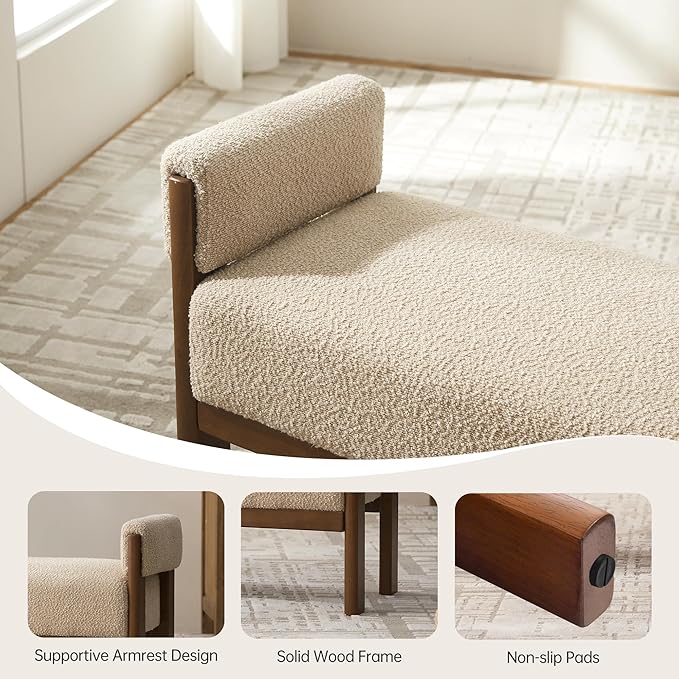 VKNOW End of Bed Bench, 51.8” Modern Upholstered Bedroom Bench Indoor Bench with Arms, Entryway Bench with Solid Wood Frame for Bedroom Living Room, Brown