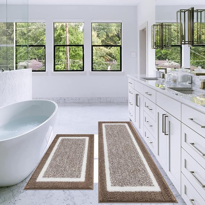 Pauwer Bathroom Rugs Sets 2 Piece, Non Slip Bath Mats for Bathroom, Absorbent Bath Rugs Floor Mat, Machine Washable Shower Rugs for Bath Floor, Tub and Shower