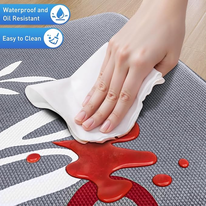 HappyTrends Kitchen Mat for Floor, 2PCS Cushioned Anti-Fatigue Kitchen Rugs, Waterproof Non-Slip Standing Mats and Rugs Set for Kitchen, Office, Laundry, Grey, 17.3"×30"+17.3"×47"