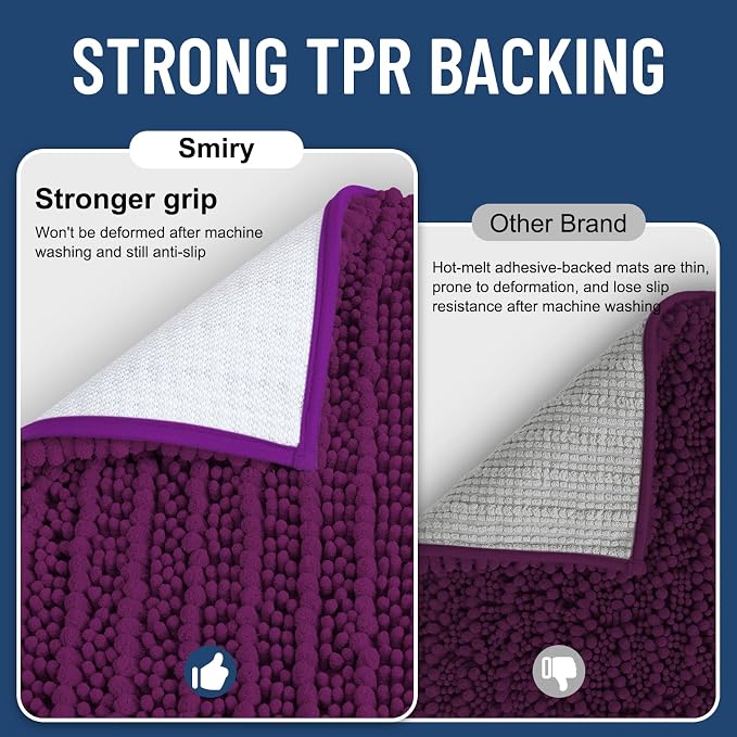 Smiry Bathroom Rugs Mat 24x16, Extra Soft Absorbent Chenille Bath Rugs, Non Slip Rubber Backing Machine Washable Quick Dry Bath Mats for Bathroom Floor, Tub, Shower, Home Decor Accessories, Violet