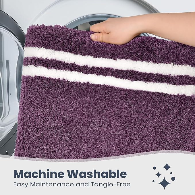 PURRUGS Bathroom Rug Non-Slip Machine Washable 20" x 30", Super Absorbent and Quick Dry Shaggy Microfiber Bath Mat, Extra Soft and Plush Bath Rug for Bathtub, Shower, and Sink, Purple