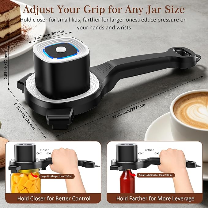 Electric Jar Opener for Seniors with Auto-Adjusting Gripper, Rechargeable Jar & Bottle Openers for Weak Hands and Arthritis, Easy Twist Off Lid Opener with Rubber Gripper Pad, Fits 1"-3.5" Lids(White)