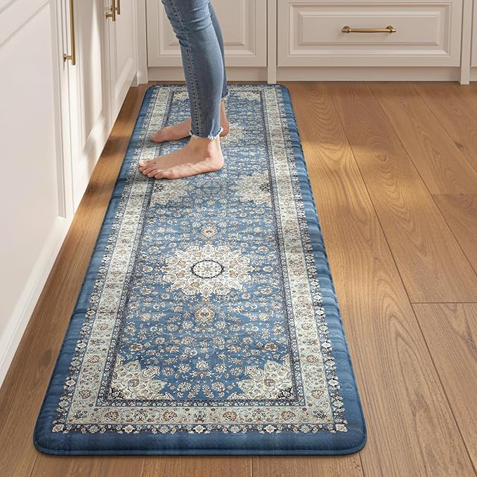 Collive Kitchen Rugs Anti Fatigue, Cushioned Kitchen Floor Mats Waterproof, Non Skid Comfort Standing Mats for Office, Sink, Laundry, 17”x59”, Blue