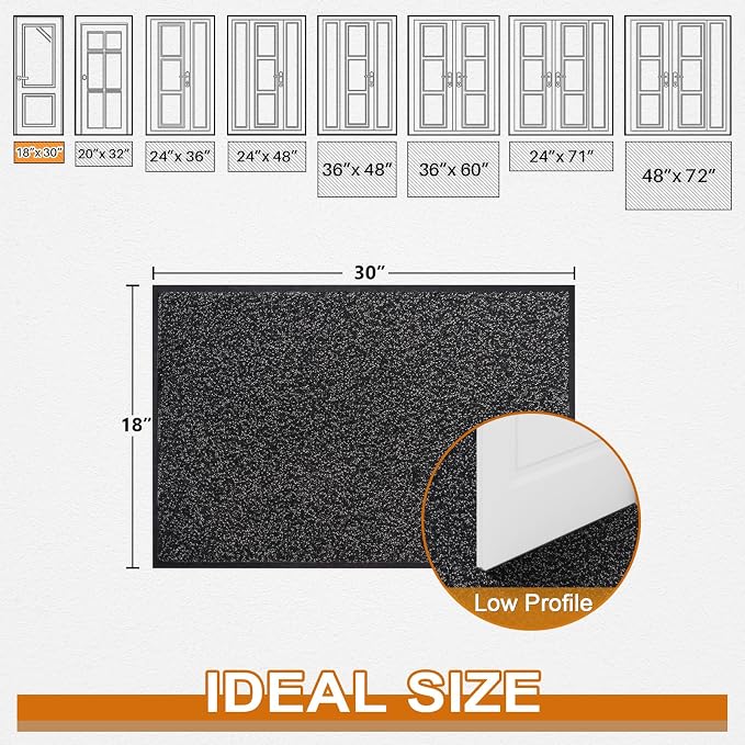 Mibao Front Door Mat Indoor Entrance, 29.5" x 17", Welcome Mat for Outdoor Indoor, Non-Slip Waterproof Doormat, Durable Machine Washable Low Profile Entry Rug for Back Door Outside, Anthracite Black