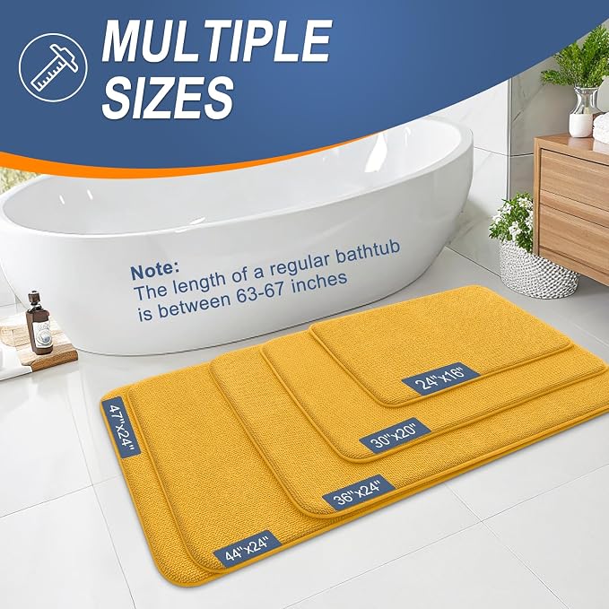 OLANLY Thick Memory Foam Small Bathroom Rugs 24x16, Extra Soft Absorbent Bath Rug, Quick Dry Bath Mats, Non-Slip, Machine Washable Mat for Floor, Tub and Shower, Home Decor Accessories, Golden Yellow