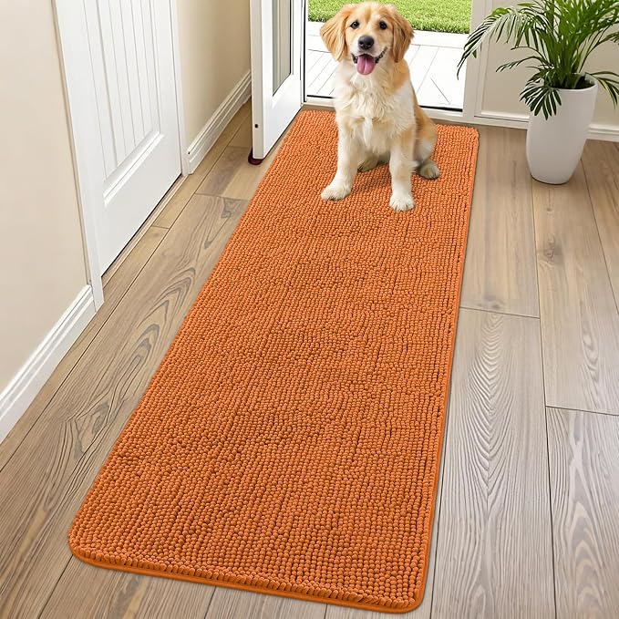 Smiry Dog Door Mat for Muddy Paws 70x24, Absorbent Dirt Trapper, Non-Slip Washable Chenille Entryway Rug for Inside Floor, Clay, Classic Solid