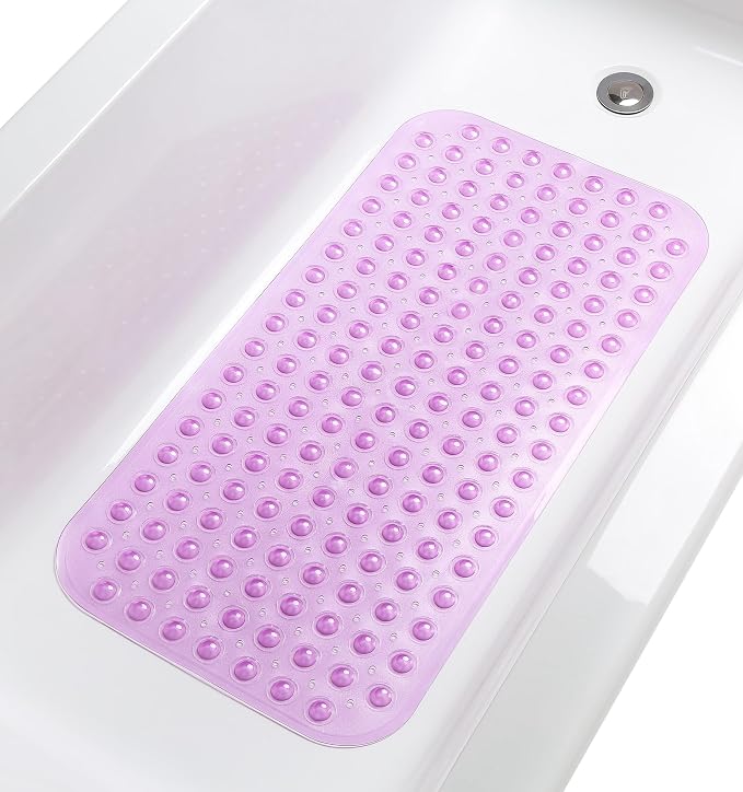 Large Non-Slip Bathtub & Shower Mat 31 inch x16 inch (Smooth/Non-Textured Tubs Only) Safe, Clean, Machine-Washable, Superior Grip&Drainage, Vinyl, Transparent Purple, Medium