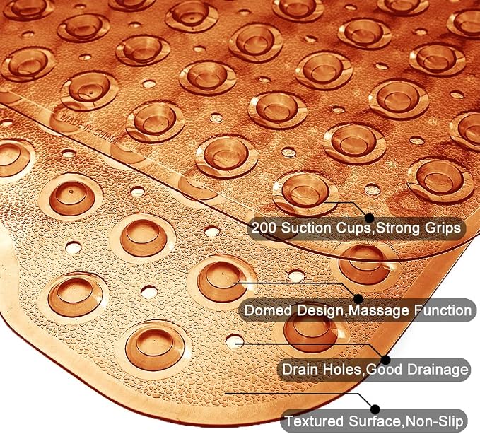 Tree Bud Bathtub Mats for Shower Tub Non-Slip Bath Mat 39 x 16 Inch Extra Long Shower Mat, Bath Tub Mat for Bathroom with Machine Washable, BPA Free for Kids (Clear Brown)