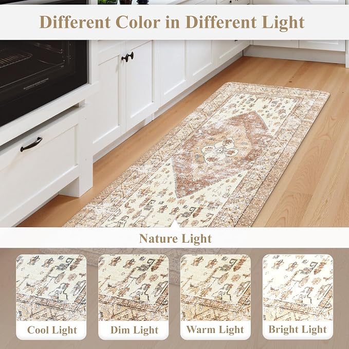 KIMODE Farmhouse Kitchen Mats Cushioned Anti Fatigue Khaki Kitchen Rugs Sets of 2, Non Slip Waterproof Kitchen Floor Mats, Ergonomic MemoryFoam Standing Mat for Laundry Room Decor, Office, Sink, Desk