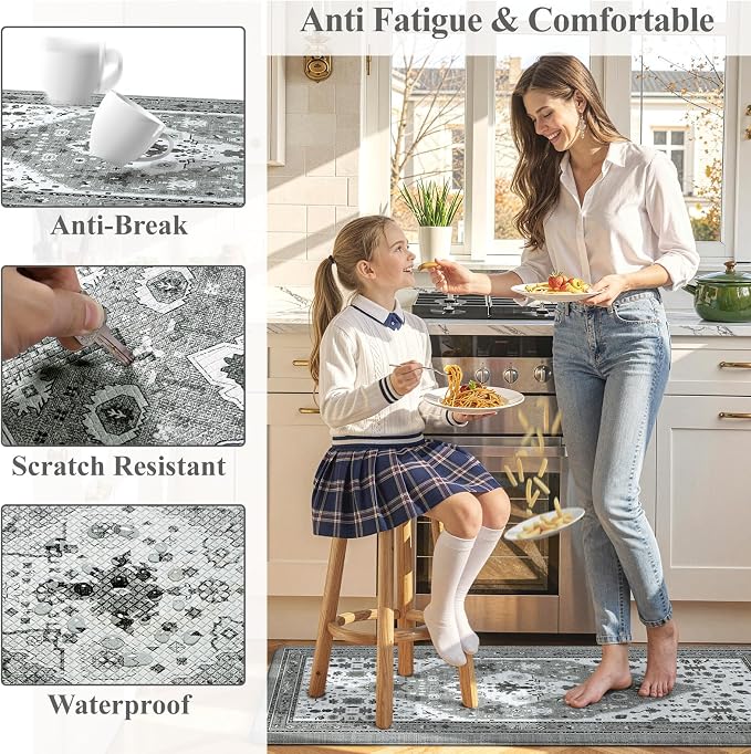 Collive Boho Anti Fatigue Kitchen Mats Sets 2 Piece Non Skid Kitchen Mats for Floor Cushioned Kitchen Rugs and Mats Waterproof Ergonomic Comfort Standing Mat Runner for Kitchen,Home,Office,Laundry