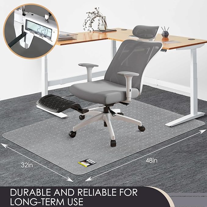 Kuyal Office Chair Mat for Carpet, Set of 2, 32x48 Clear Heavy Duty Computer Chair Mat, Under Desk Protector Carpeted Floors Mat, Easy Chair Movement,Ship Flat