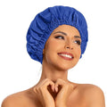 Reusable Shower Cap for Women, Large Waterproof Shower Bonnet with Elastic Band, Washable Bath Hair Cap for Long, Curly Hair, Braids, Daily Shower, Home Spa, Travel(Dark Blue)