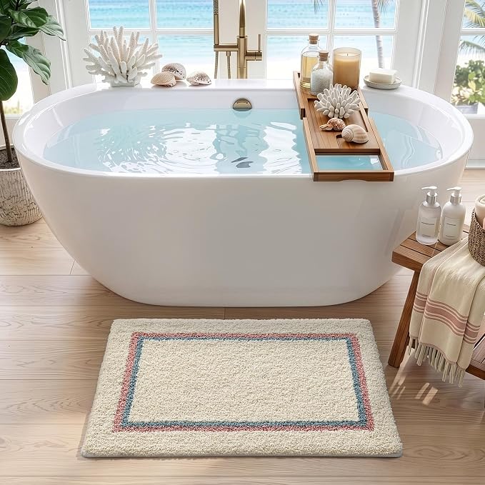 DEXI Bathroom Rugs 36x24, Absorbent Extra Soft Plush Microfiber Bath Mat for Bathroom, Non Slip Washable Bathmat Quick Dry for Shower Floor, Sink, Tub, Laundry Room, Ivory
