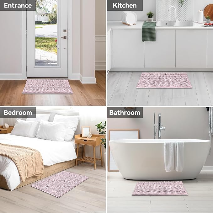 Bcoimo 30"×20" Chenille Bath Mat – Non-Slip with Backing Bath Rug Ultra-Absorbent and Machine Washable Bathroom Mat Quick-Dry Design. Ideal for Bathroom and Tub Areas