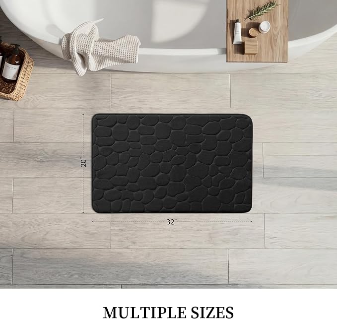 YIHOUSE Memory Foam Bath Mat Cobblestone Bathroom Rugs Super Water Absorbent Bath Mats for Bathroom Machine Washable Bath Rugs(20x32,Black)