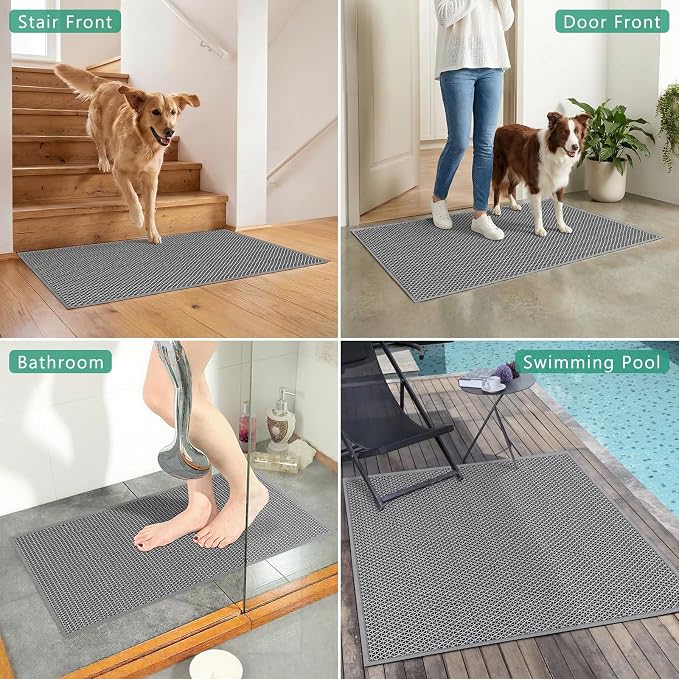 WochiTV Non Slip Drainage Mats, Front Door Mat, PVC Pool Floor Mat 0.2'' Thick Rubber Outdoor Indoor, Parking Space Mat for Bathroom Garage Basement Backyard Commercial Kitchen, 1.4x2.3Ft Grey