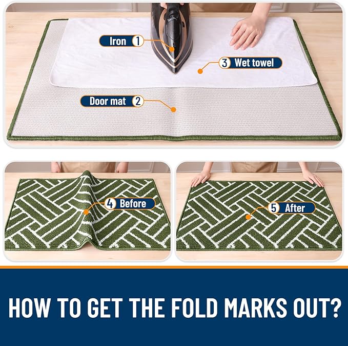 OLANLY Indoor Door Mat, 36x24 Inch, Dirt Resistant and Absorbent, Non-Slip Rubber Backing Floor Mats, Easy Clean Low-Profile Doormat for Entryway, Front Door, and Inside Entrance, Green