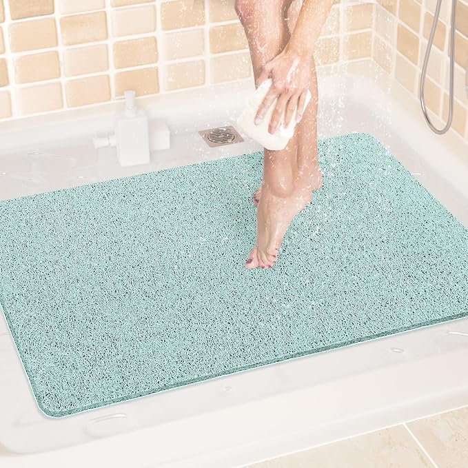 LuxStep Shower Mat Bathtub Mat,24x32 inch, Non-Slip Bath Mat with Drain, Quick Drying PVC Loofah Bathmat for Tub,Shower,Bathroom (Phthalate Free,Green)