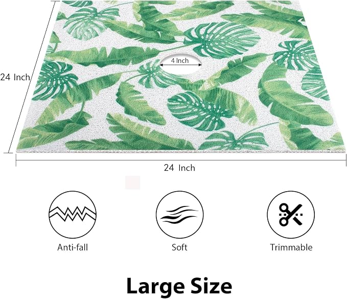 Square Shower Mat, Yonala 24 x 24 Inch Stylish Non Slip Shower Mats for Inside Shower with Central Drain Hole, Soft Trimmable PVC Loofah Anti Slip Shower Mat for Walk in Shower Stall, Quick Drying