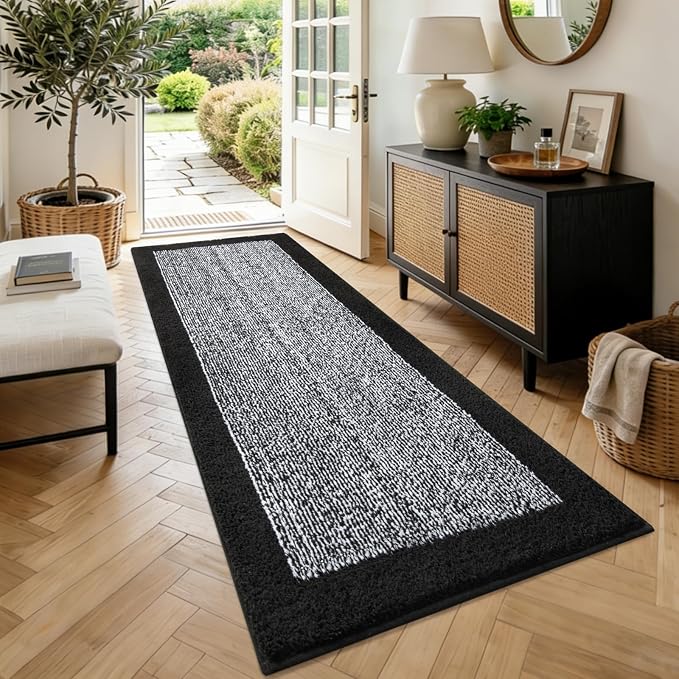 70x24 Long Bathroom Rugs Washable Non Slip, Black Bath Mat for Bathroom Floor Tub, Soft Absorbent Quick Dry Mats for Shower, Bathtub,Home Decor