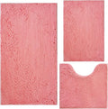Bathroom Rugs Chenille 3-Piece Extra Soft and Absorbent Shag Bathroom Rugs, Machine Wash Mat, Strong PVC Non-Slip Underside, Plush Carpet Mats (Pink)