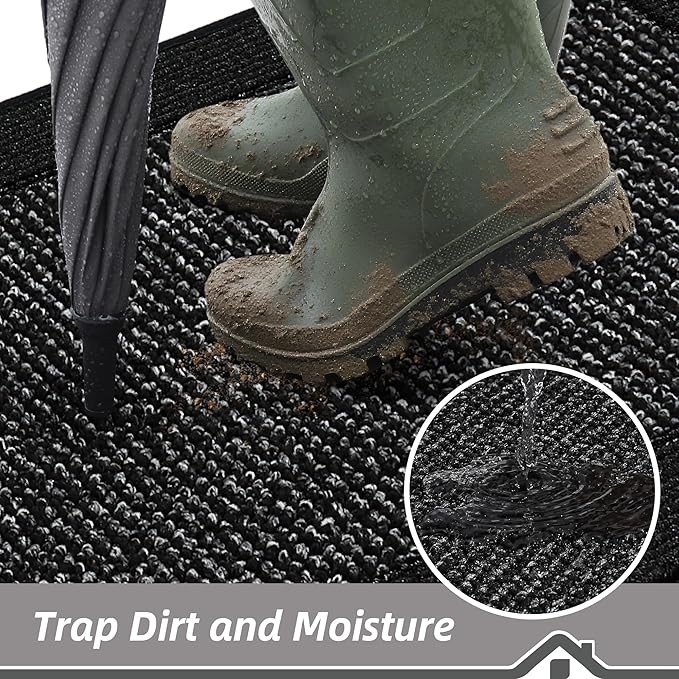 BEQHAUSE Indoor Door Mat 24" x 60", Dirt Trapper Door Mats Non-Slip Entryway Rugs Washable, Resist Dirt Absorbent Welcome Mat, Low Profile Floor Mats for Front Back Door and Entryway, Black