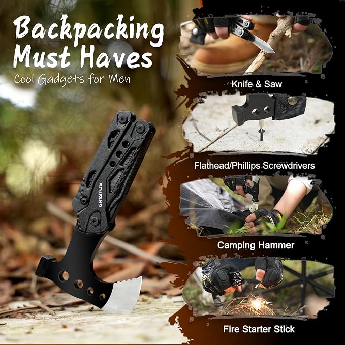 16 in 1 Multitool Survival Gear for Camping & Hiking, Multi Tool with Axe, Hammer, Pliers, Saw, Screwdrivers & Whistle, Camping Accessories and Gifts for Men Dad Husband