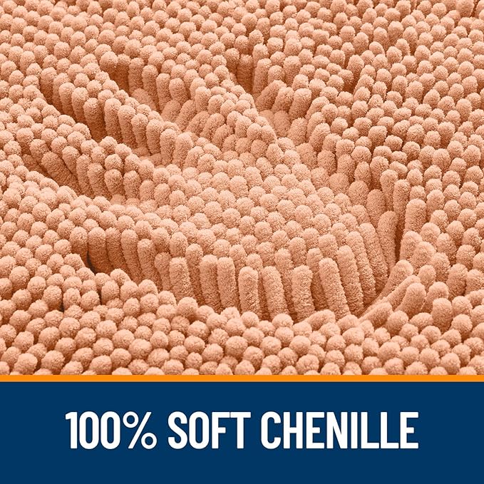 OLANLY Toilet Rugs U-Shaped 24x20, Extra Soft Absorbent Chenille Contour Bathroom Rugs for Toilet, Dry Quickly, Machine Washable, Non-Slip Bath Mat, Peach