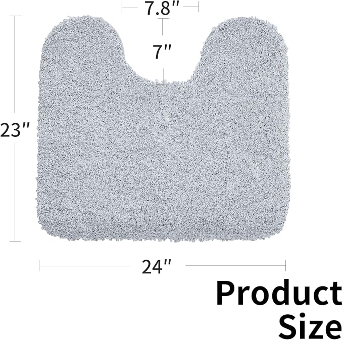 Disolla Toilet Mat 22x24 - Non Slip Fluffy U-Shaped Contour Rug, Ultra-Soft Plush Toilet Floor Mat, Absorbent & Machine Washable, Silver Grey