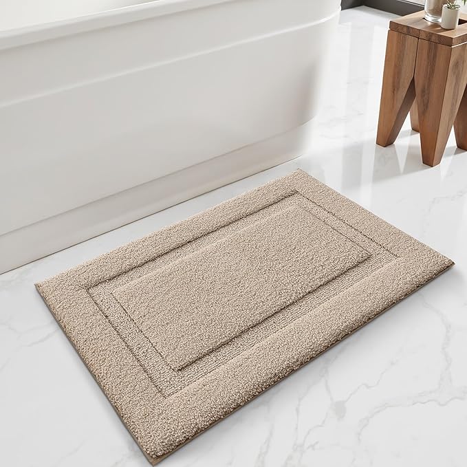 LUMI Ultra Soft Bathroom Rugs Non Slip with Rubber Backing, Absorbent Washable Bath Mat Quick Dry, Upgraded Premium Microfiber Plush Carpet for Bathtub and Shower Floor, Beige, 20x32