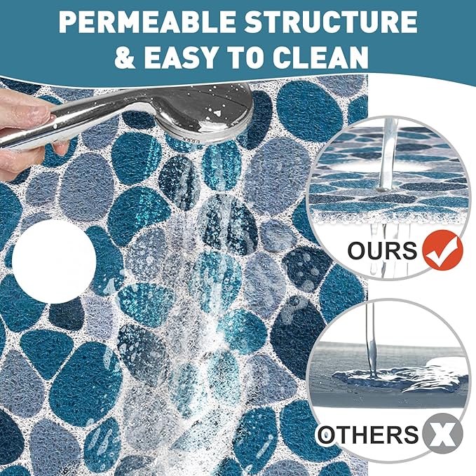 Square Shower Mat Non Slip: 36 x 36 Inch Extra Large Shower Mats with Drain Hole in Middle - PVC Loofah Anti Slip Shower Floor Matt for Inside Shower