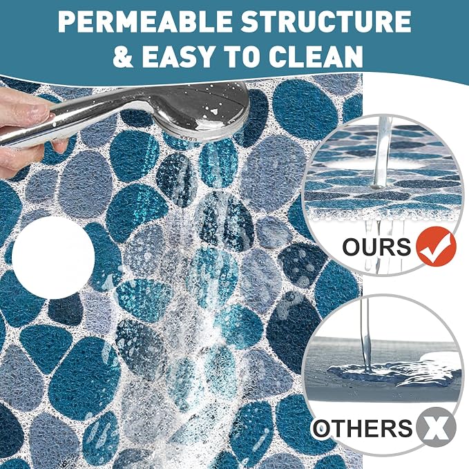 Square Shower Mat Non Slip: 32 x 24 Inch Extra Large Shower Mats with Drain Hole in Middle - PVC Loofah Anti Slip Shower Floor Matt for Inside Shower