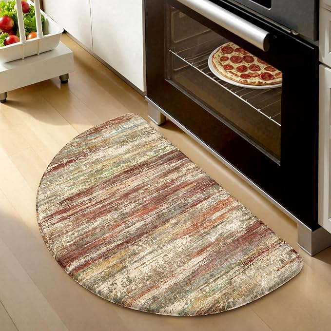 KIMODE Anti Fatigue Kitchen Mats for Floor 18"x28" Half Circle Cushioned Kitchen Floor Mats, Red Brown Abstract Kitchen Rug, Comfort Ergonomic Standing Desk Mat for Sink Laundry Office