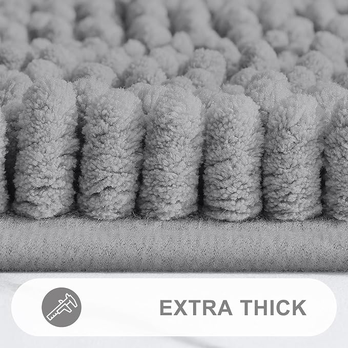 Grandaily Chenille Striped Bathroom Rugs 47x32, Extra Thick and Absorbent Bath Mats, Non-Slip Soft Plush Shaggy Shower Carpet, Machine Wash Dry, Bath Rug for Bathroom, Dark Gray