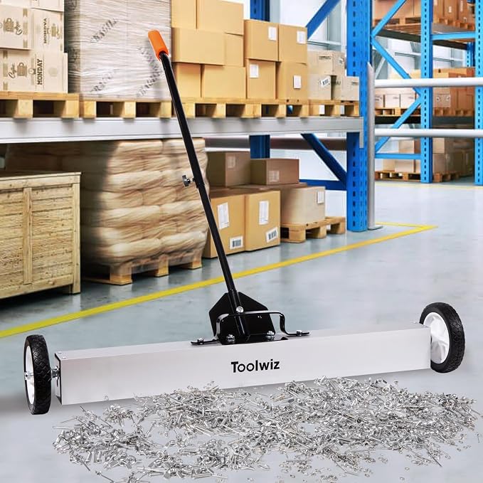 Toolwiz 36'' Magnetic Sweeper with Wheels, 50 Lbs Capacity Rolling Magnetic Floor Sweeper with Telescoping Holder and Quick Release Latch Industrial Heavy Duty Metal Pick Up 36 Inches