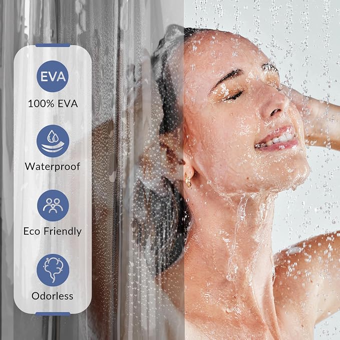 AmazerBath Premium EVA Shower Curtain Clear Grey, Luxury Shower Curtain Grey Jelly-Like Soft, Waterproof Bathroom Curtain with 3 Weighted Stones and 12 Grommets, Recyclable Packaging