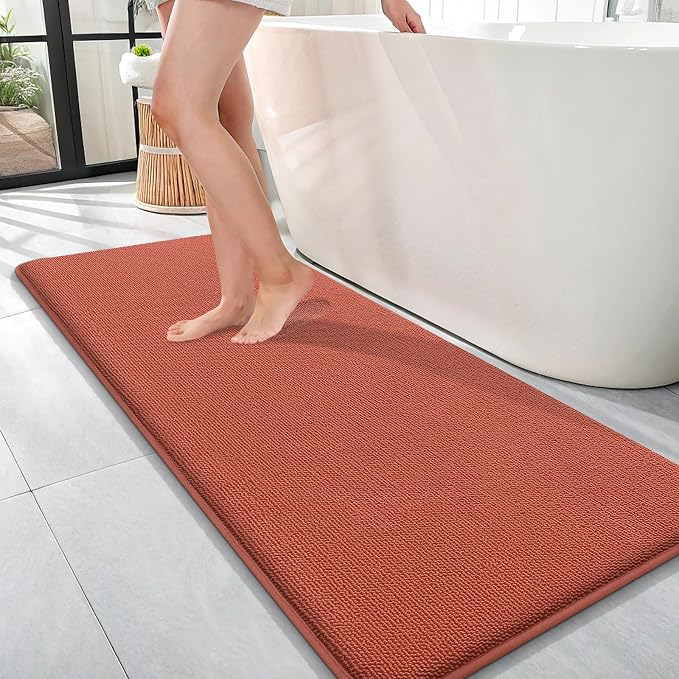 OLANLY Thick Memory Foam Bathroom Runner Rugs 47x17, Extra Soft Absorbent Long Bath Rug, Quick Dry Bath Mats, Non-Slip, Machine Washable Mat, Tub and Shower, Home Decor Accessories, Rustic Terracotta